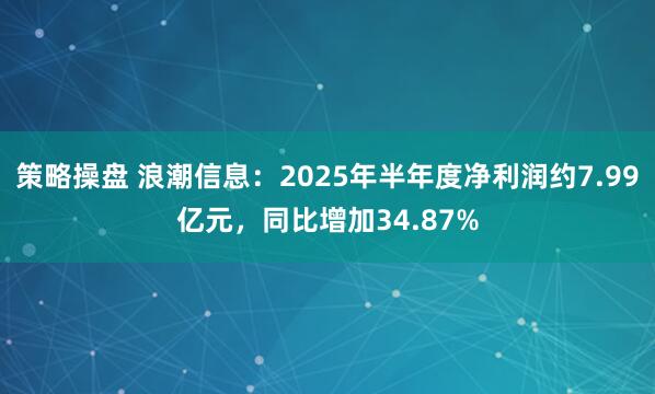 策略操盘 浪潮信息：2025年半年度净利润约7.99亿元，同比增加34.87%